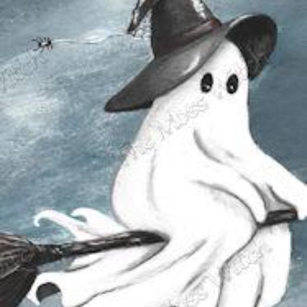 8x10 Fine Art Print, Witch Ghost on a Broomstick Over a Haunted Forest Painting, - Picture 6 of 7